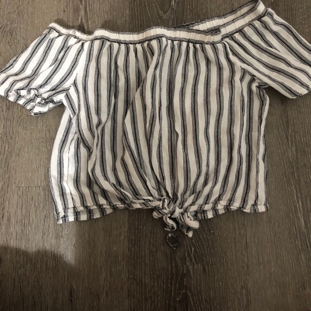 Off the shoulder stripped shirt